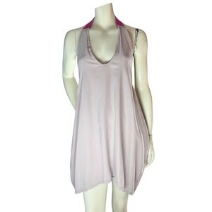Simpłe Halter Mini Dress Open Back Boho Festival Beach Lavender Magenta Medium